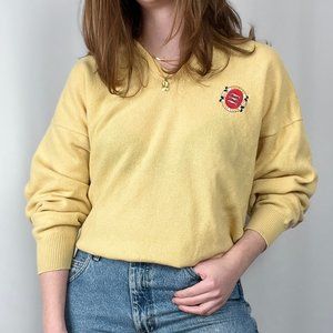 Vintage Scottish 100% Lambswool Oversized Knit Preppy Golf V-Neck Cozy Sweater